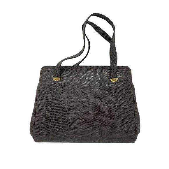 Vintage 1960s Leather Purse Chocolate Brown Faux Snakeskin Randley Handbag - Picture 1 of 15